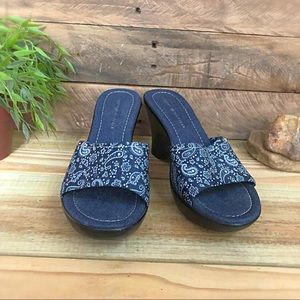 Tommy Hilfiger denim & paisley print slide wedges
